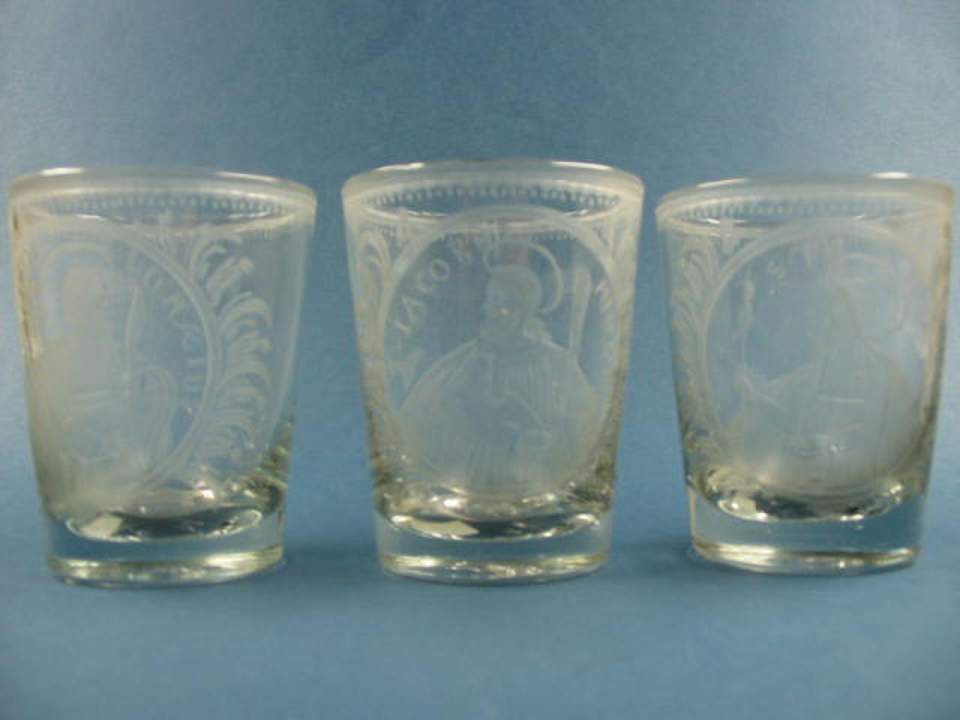 2x Glas, Trinkglas, Becherglas mit Hl. Bartholomäus und Jakob