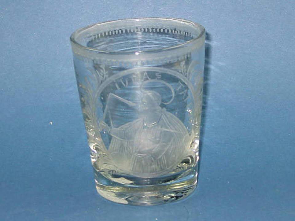 Glas, Trinkglas, Becherglas mit Hl. Thomas