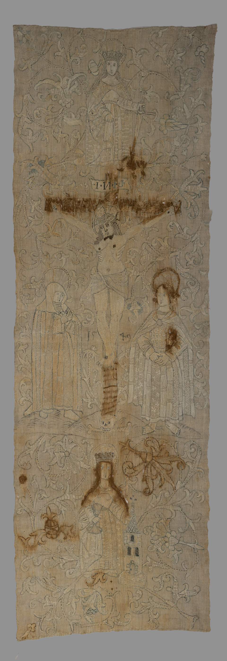 Wandbehang mit Leinenstickerei, Bildstickerei