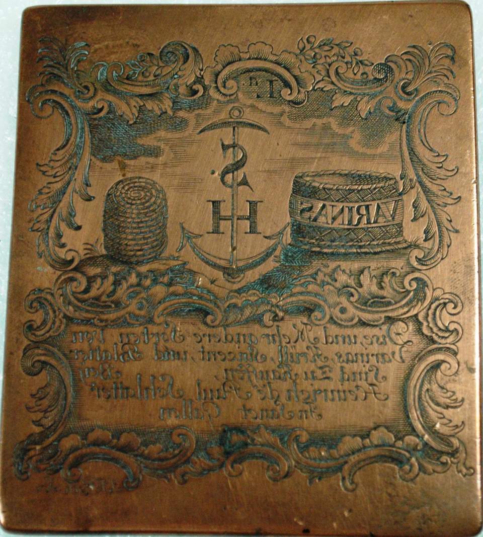 Kupferstichplatte, Warenschild