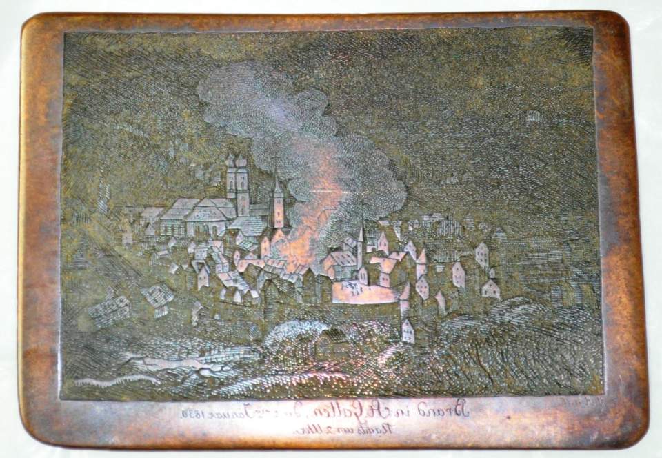 Kupferdruckplatte Brand in St. Gallen 1830