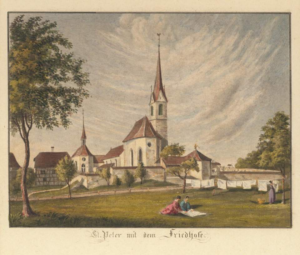 Wil, Kirche St.Peter mit dem Friedhof, 1837