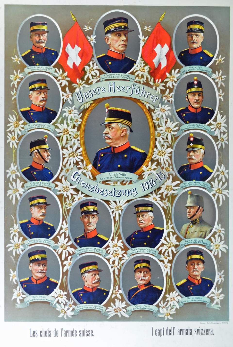 Lithografie „Unsere Heerführer – Grenzbesetzung 1914-15“