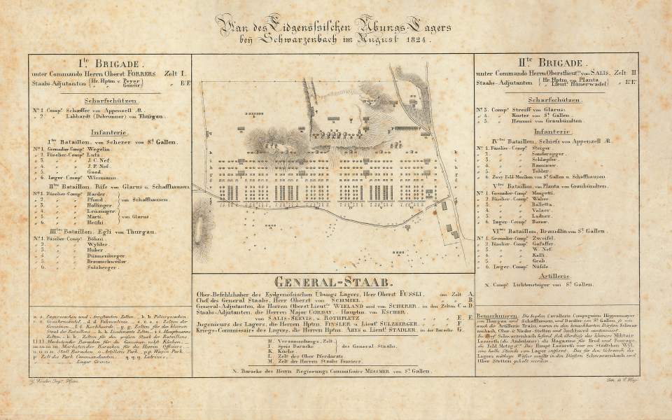 Pläne des eidgenössischen Übungslagers bei Schwarzenbach 1824