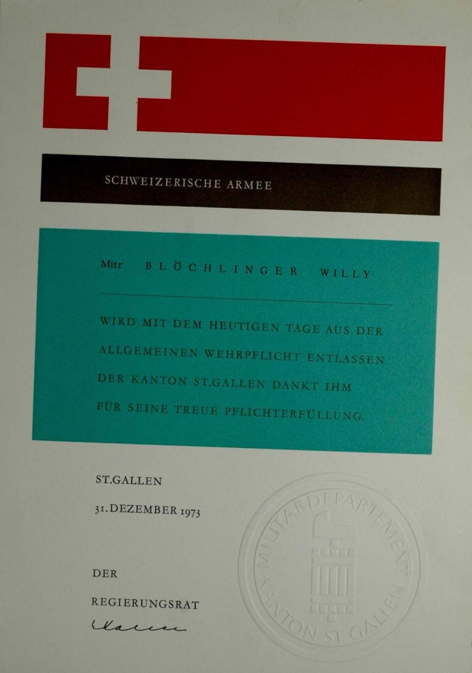 Entlassungs-Urkunde