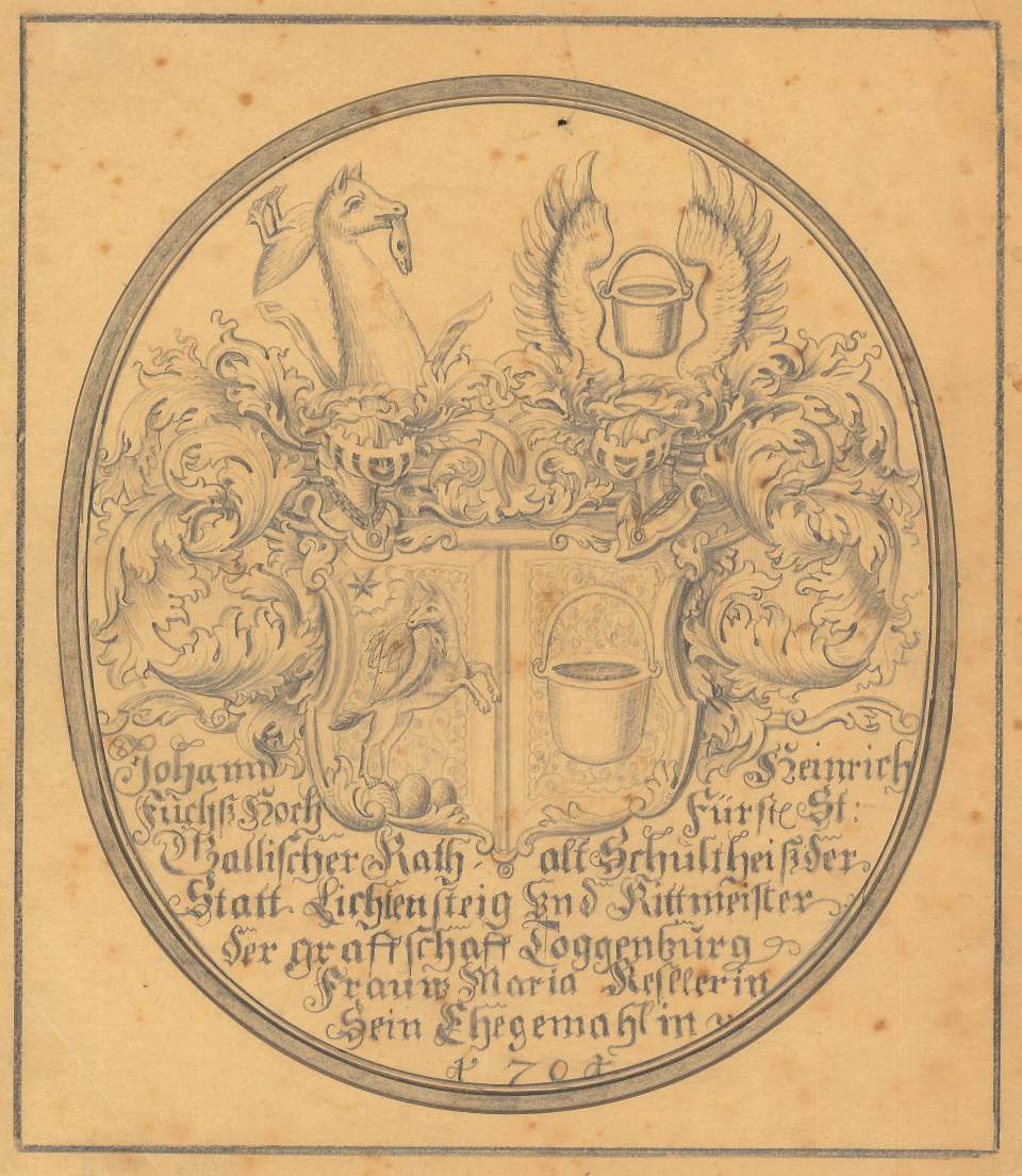 Scheibenriss für Wappenscheibe für Johann Heinrich Fuchs und Maria Kessler