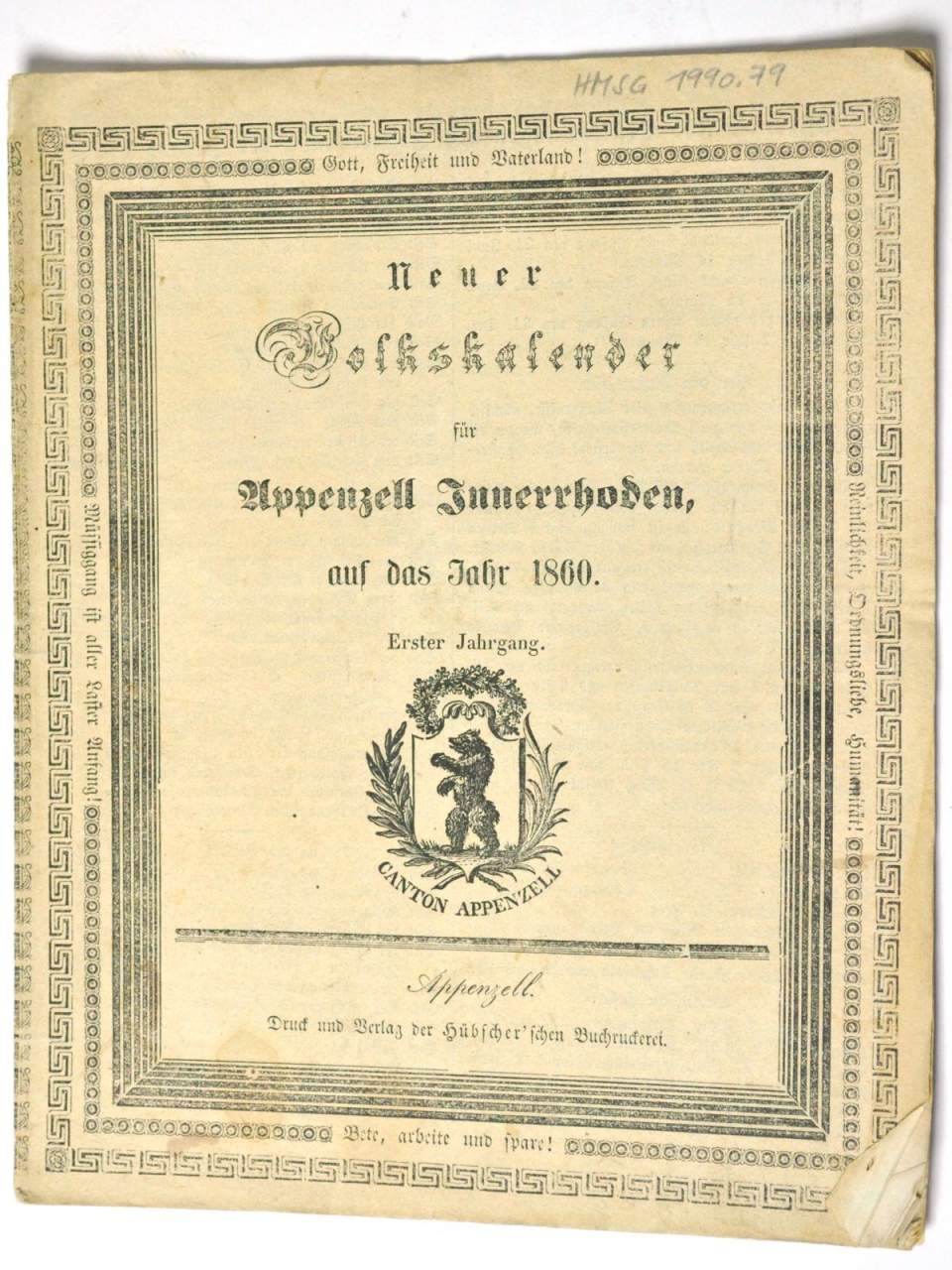 Neuer Volkskalender für Appenzell Innerrhoden auf das Jahr 1860.