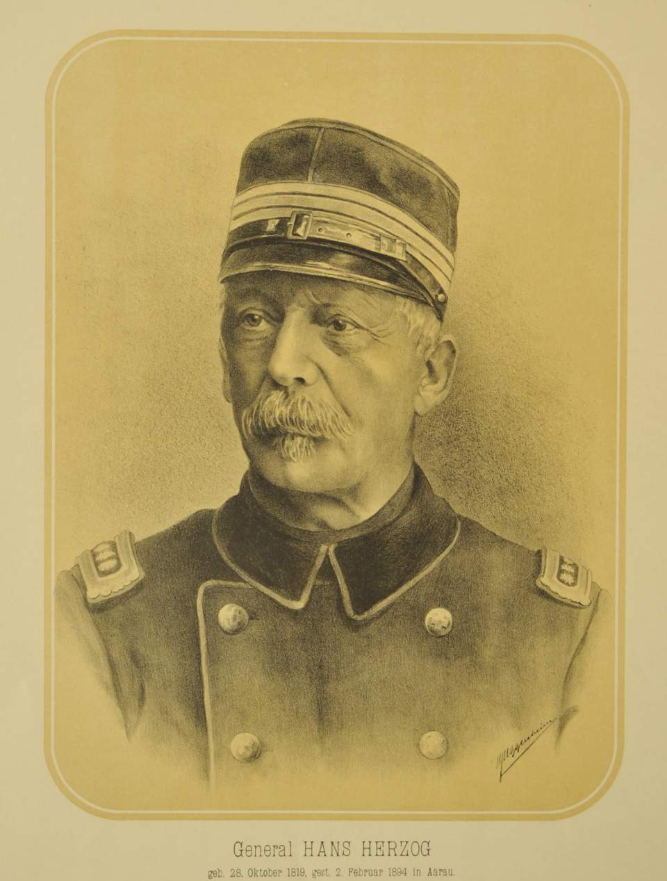 Lithografie, Porträt General Herzog