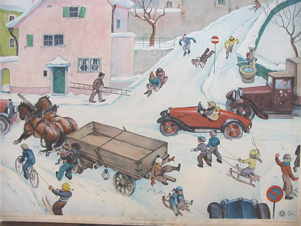 Schulwandbild mit Strasse im Winter