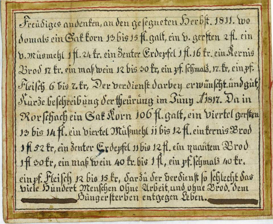 Andenkenblatt an die Hungerjahre 1816-1817