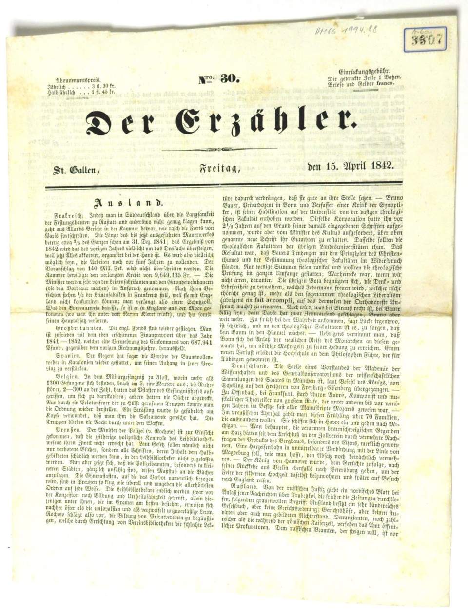 Der Erzähler, 15. April 1842