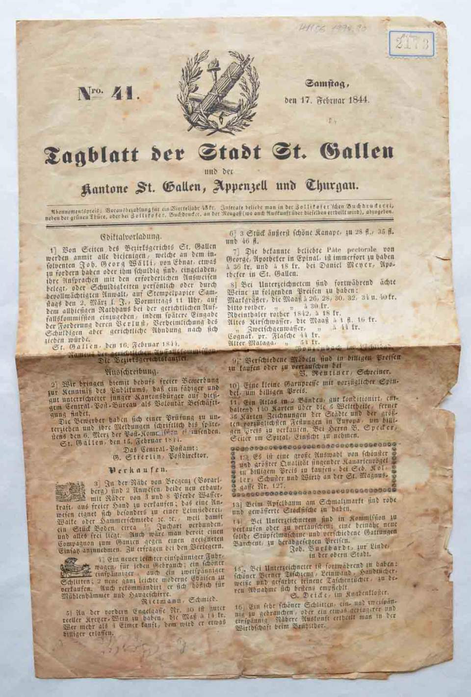 Zeitung, Tagblatt der Stadt St. Gallen