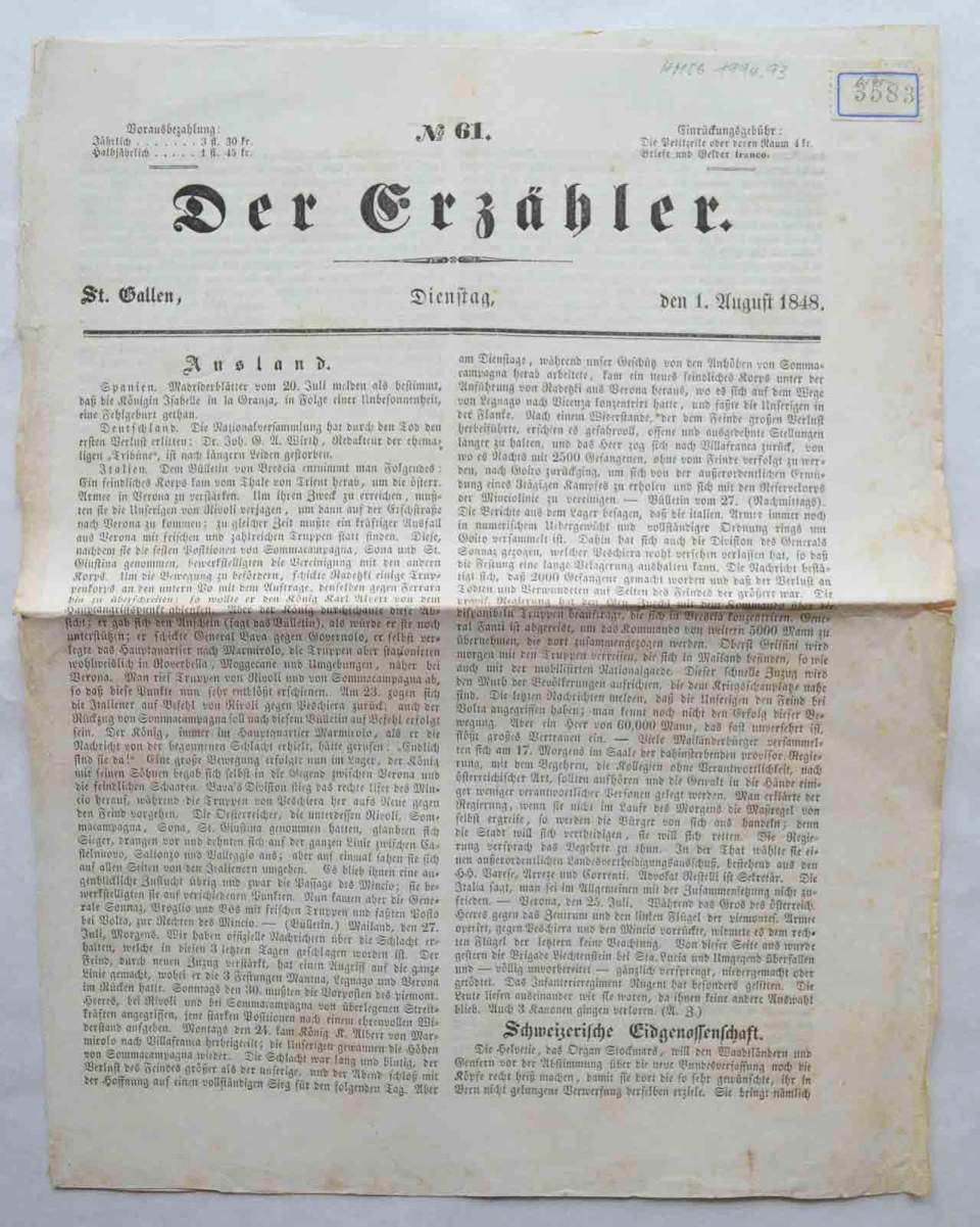 Zeitung, Der Erzähler, 1. August 1848