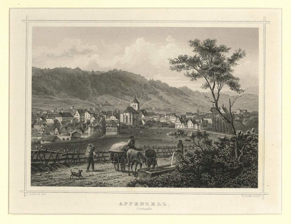 Lithographie, Appenzell in einer Totalansicht