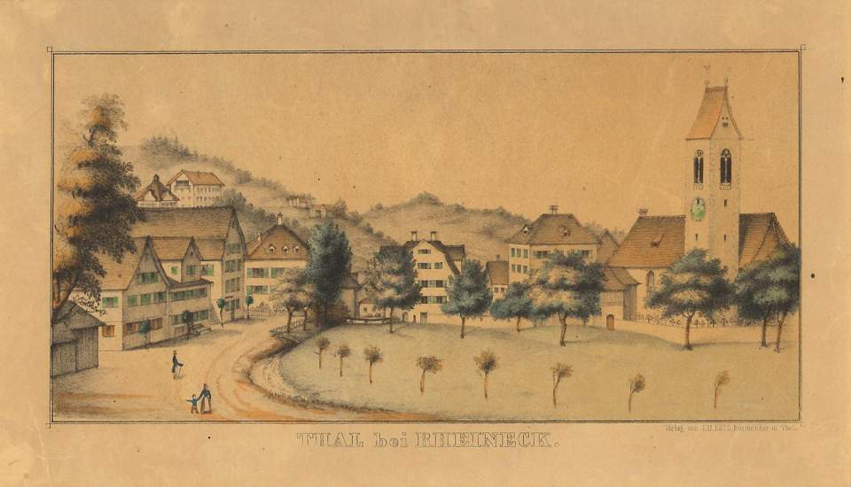 Lithografie, Ansicht von Thal bei Rheineck