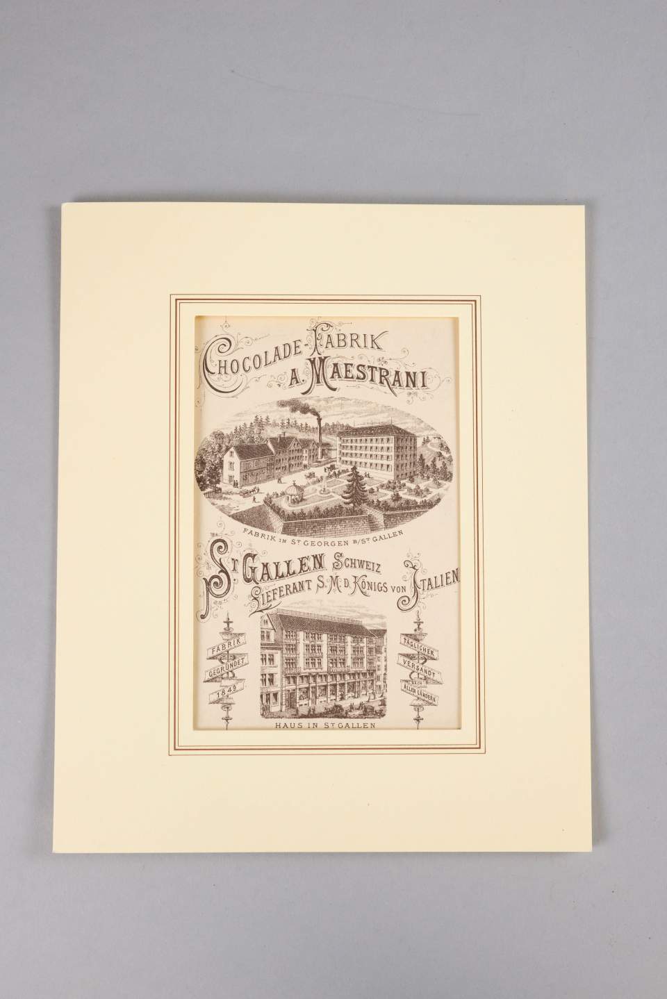 Ansicht Fabrik Maestrani in St. Georgen, Werbeblatt, Werbung