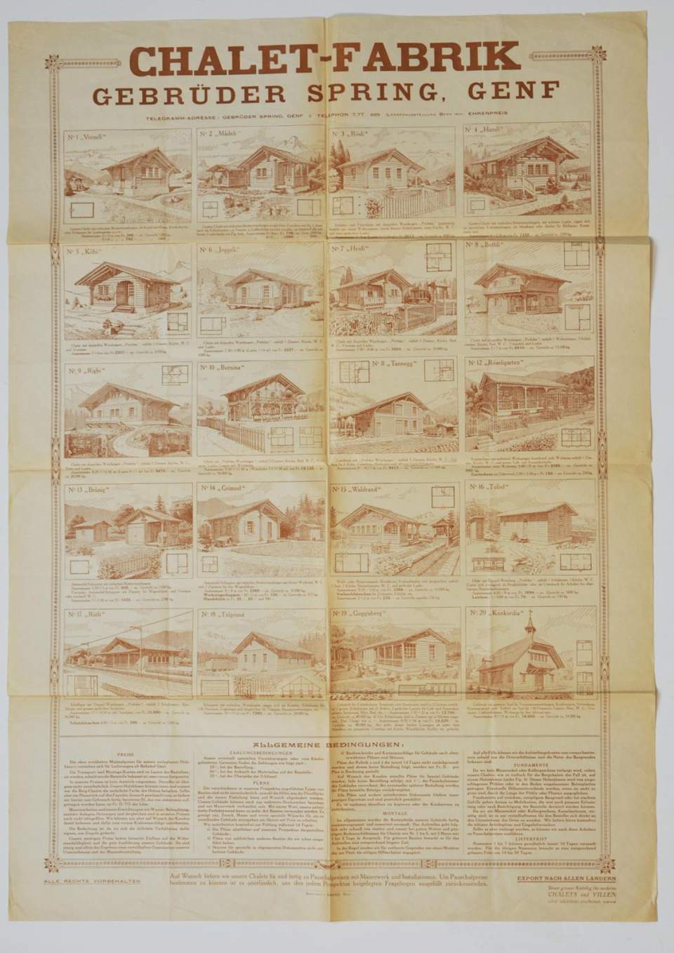 Werbe - Plakat mit Auswahl von Chalet-Fertighäusern