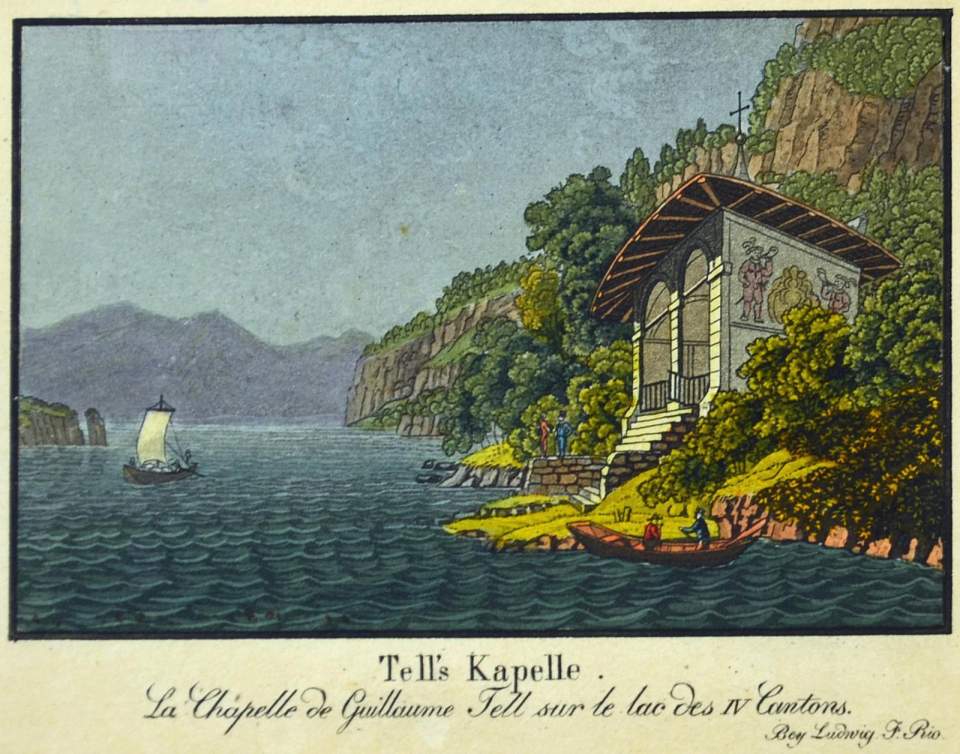  Grafik, Ansicht der Tellskapelle am Vierwaldstättersee