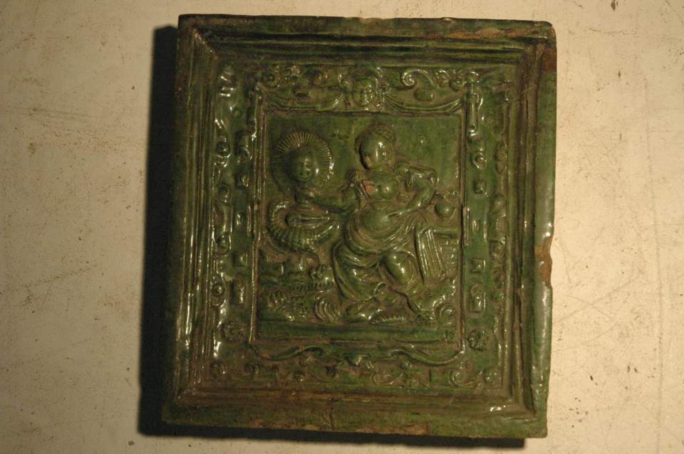 Ofenkachel(n), Füllkachel, grün, Allegorie des Sehsinns