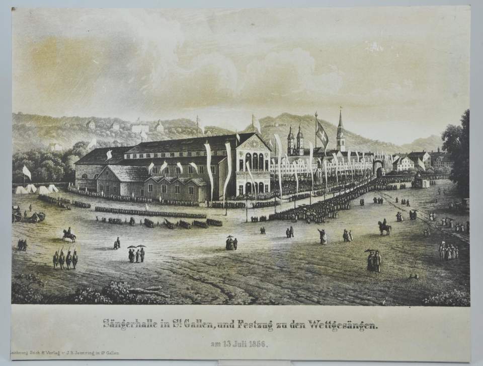 2 Fotos des Festzuges der Wettgesänge v. 13. Juli 1856