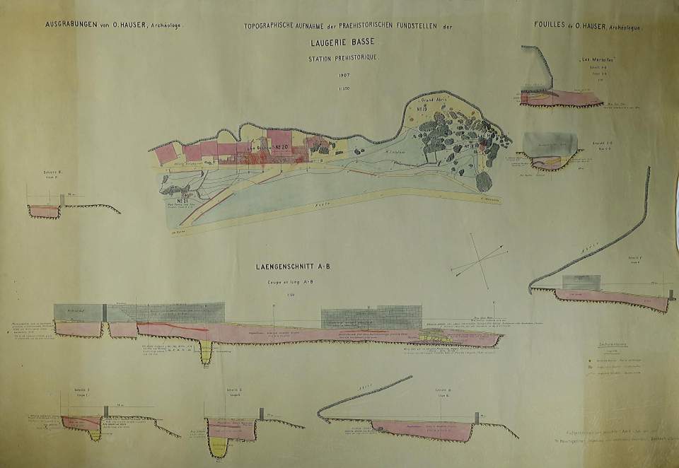 Karte, Plan Ausgrabungen "Laugerie Basse"