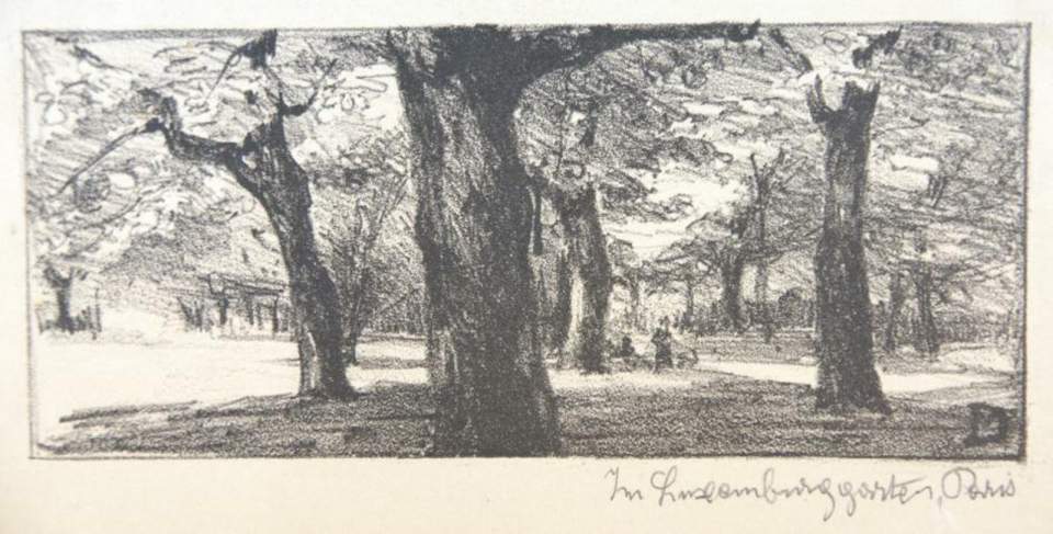 Lithographie "Im Luxemburggarten (Jardin du Luxembourg)"