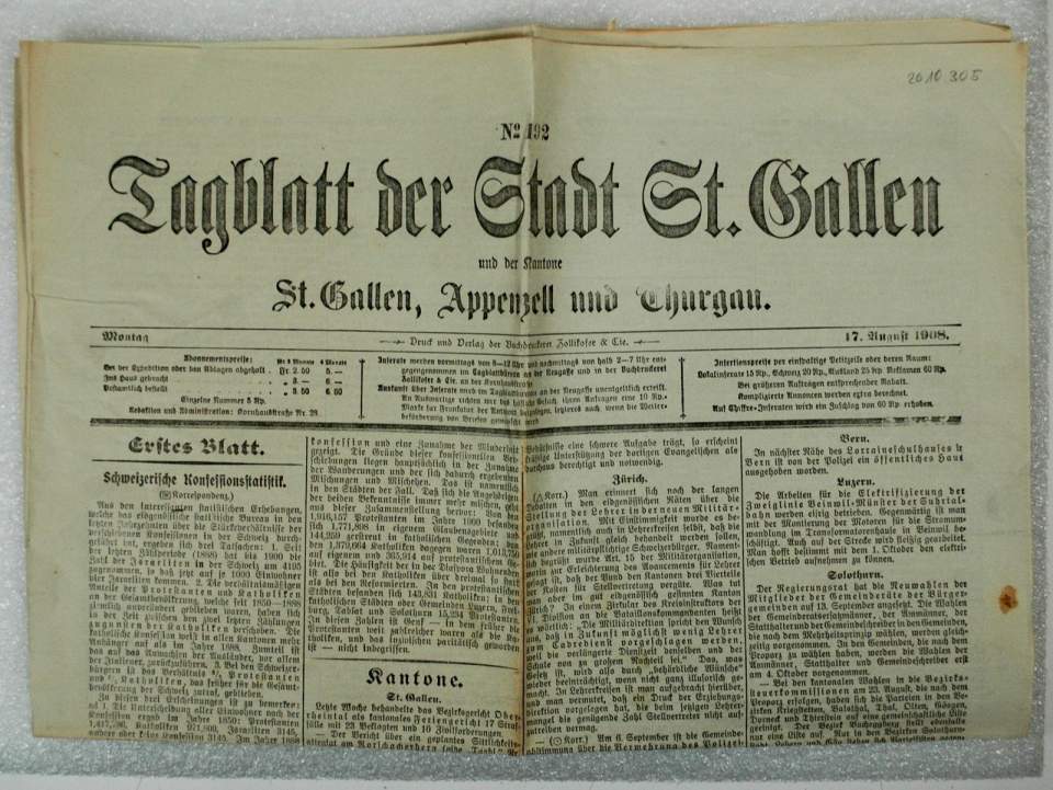 4 Augaben des Tagblatts der Stadt St. Gallen (1908-1947)