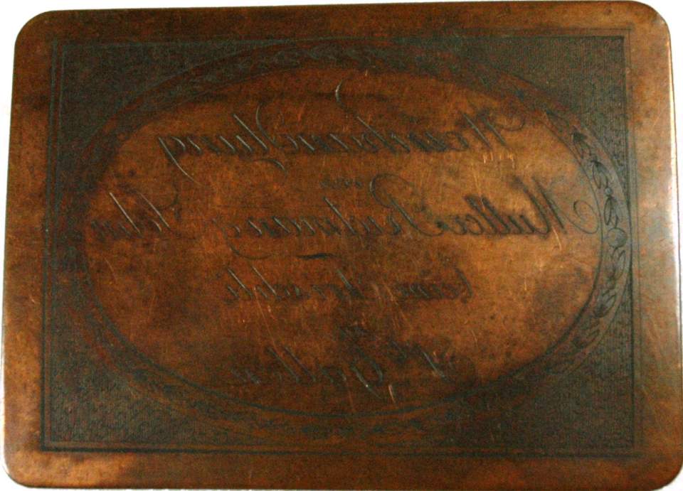 Kupferstichplatte,Warenschild, Weinhandlung