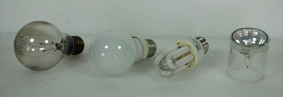 Kohlenfaden-Glühlampe, Standard-Glühlampe, Stromsparlampe, Halogen-Glühlampe