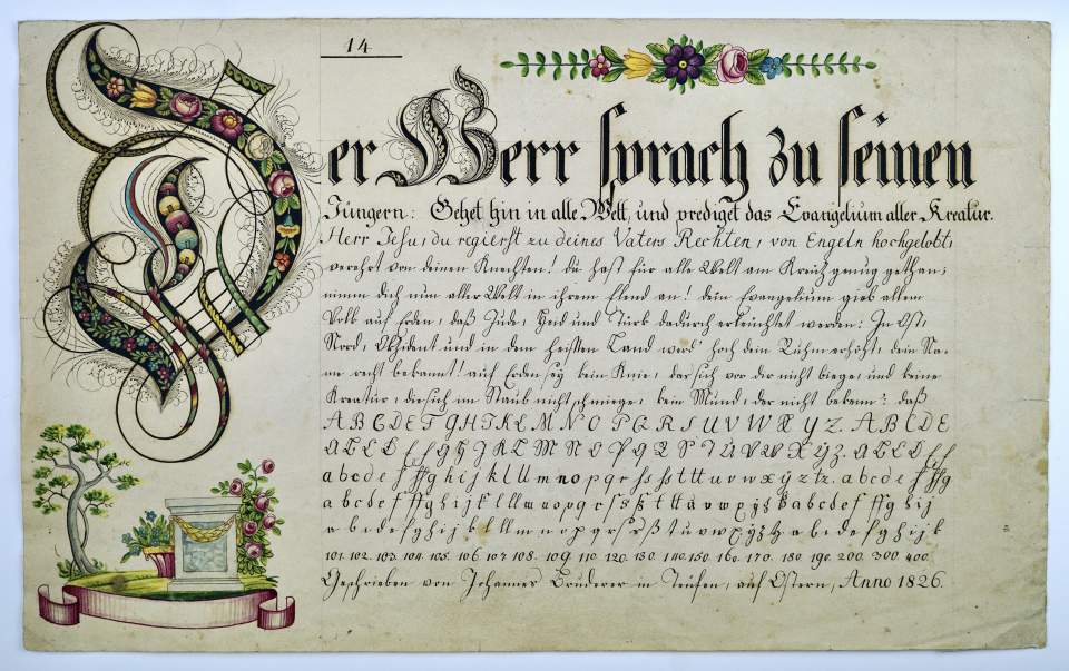 Osterschrift von Johannes Bruderer aus Teufen, Probeschrift