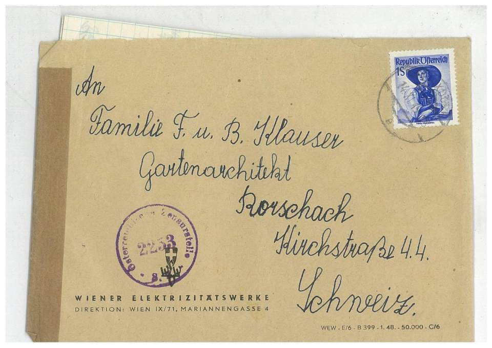 Briefe und Fotos von Fam. Resnicek, Wien an Fam. Klauser (Rorschach), 1946-49