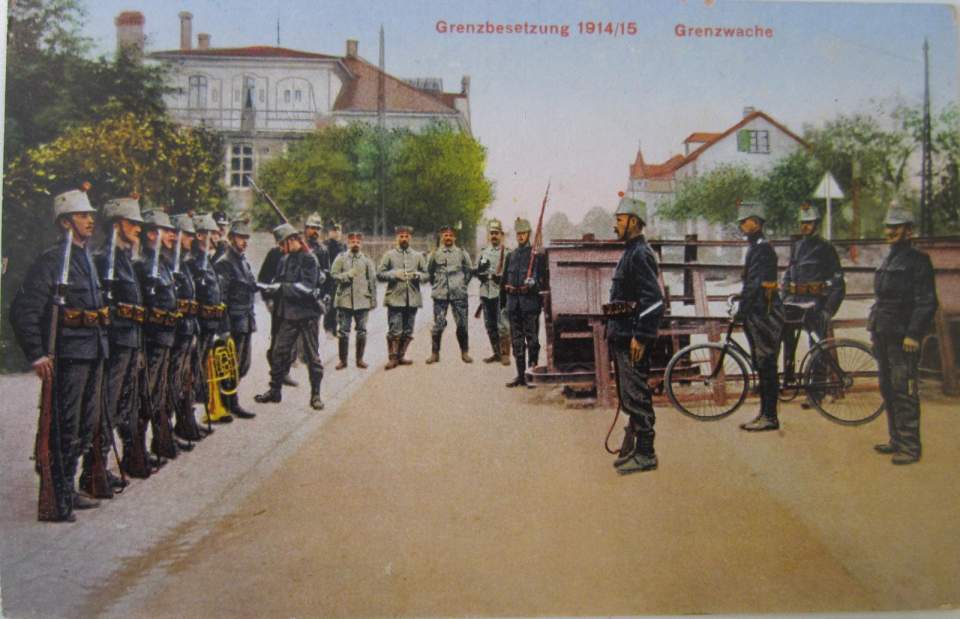 Postkarte, Ansichtskarte, Grenzbesetzung 1914,15, Grenzwache