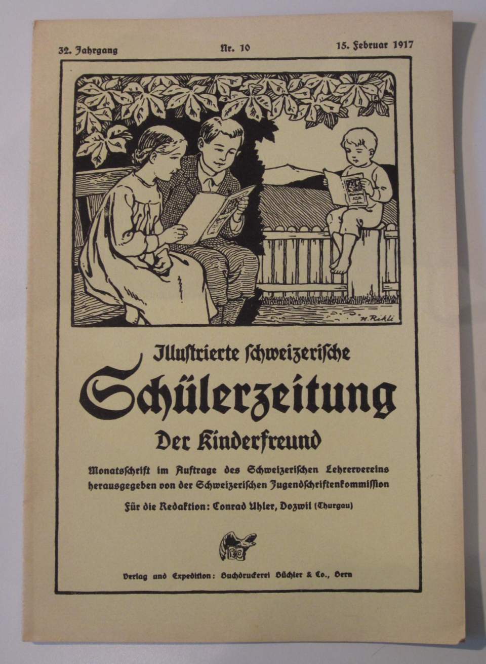 fünf Exemplare der Monatsschrift "Illustrierte schweizerische Schülerzeitung Der Kinderfreund"