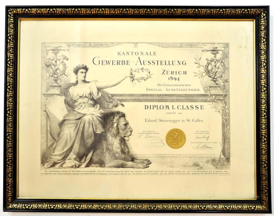 Diplom von der kantonalen Gewerbeausstellung in Zürich, 1894