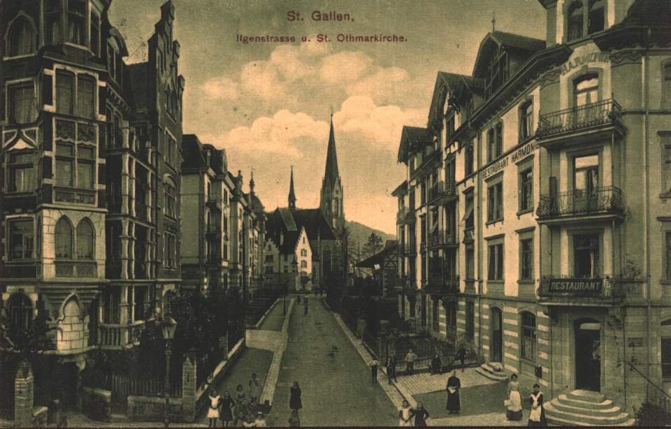 Postkarte Ilgenstrasse und St.Otmarskirche St.Gallen