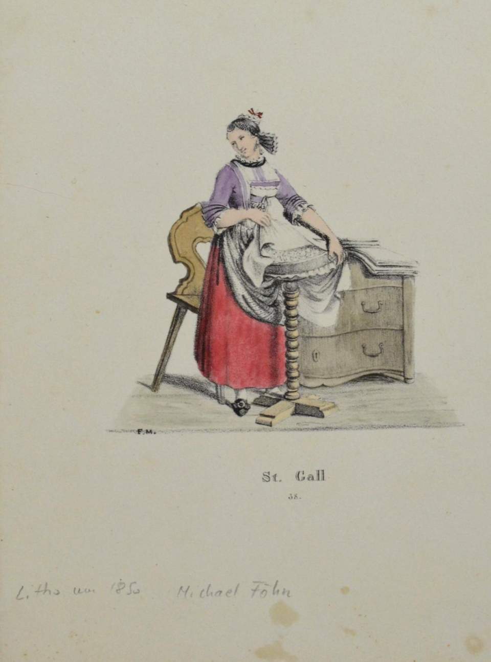 Trachtenbild, Frau in Tracht von St.Gallen