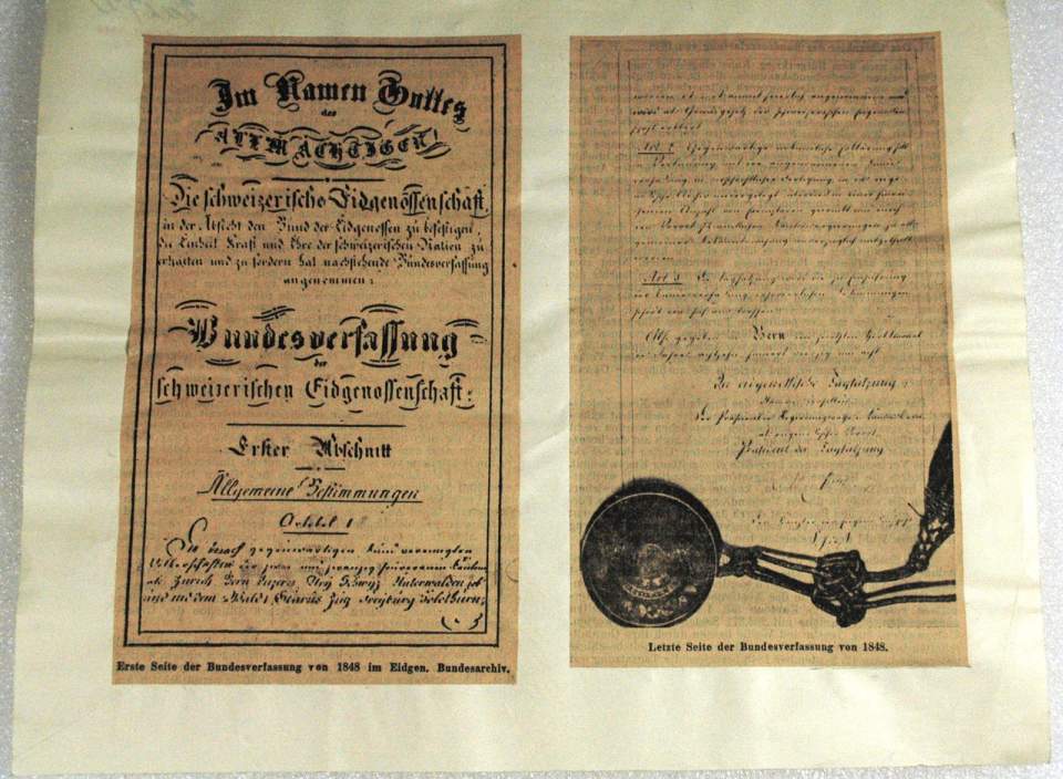 Kopie der ersten und der letzten Seite der Bundesverfassung 1848