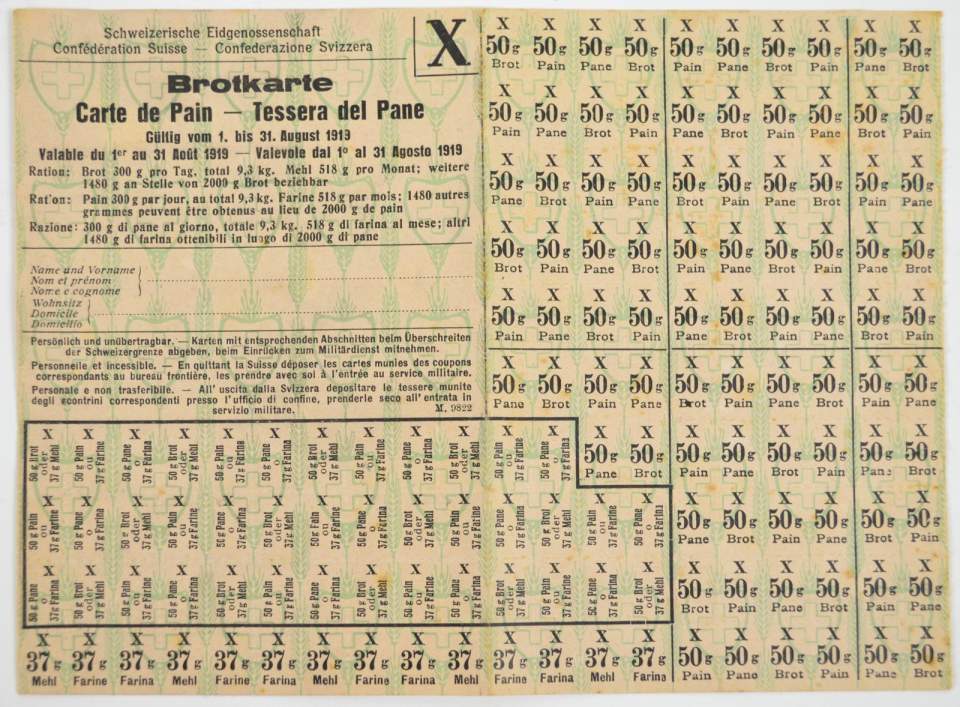 Brotkarte, Rationierungsmarken von 1919