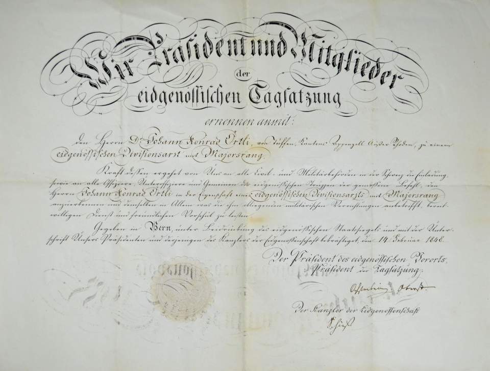 3 Dokumente für Dr. Johann Konrad Oertli, Teufen