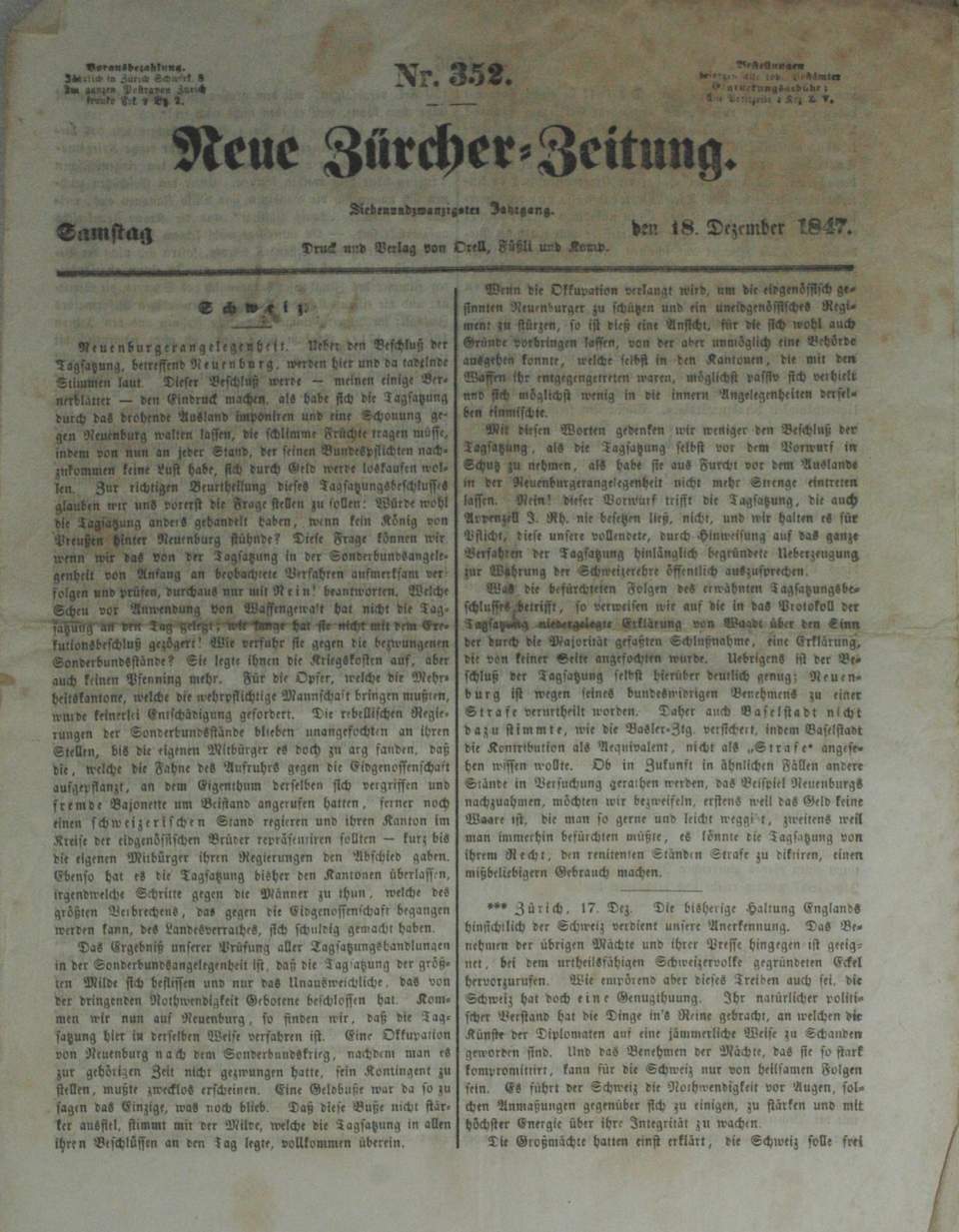 "Neue Zürcher-Zeitung" (1847)