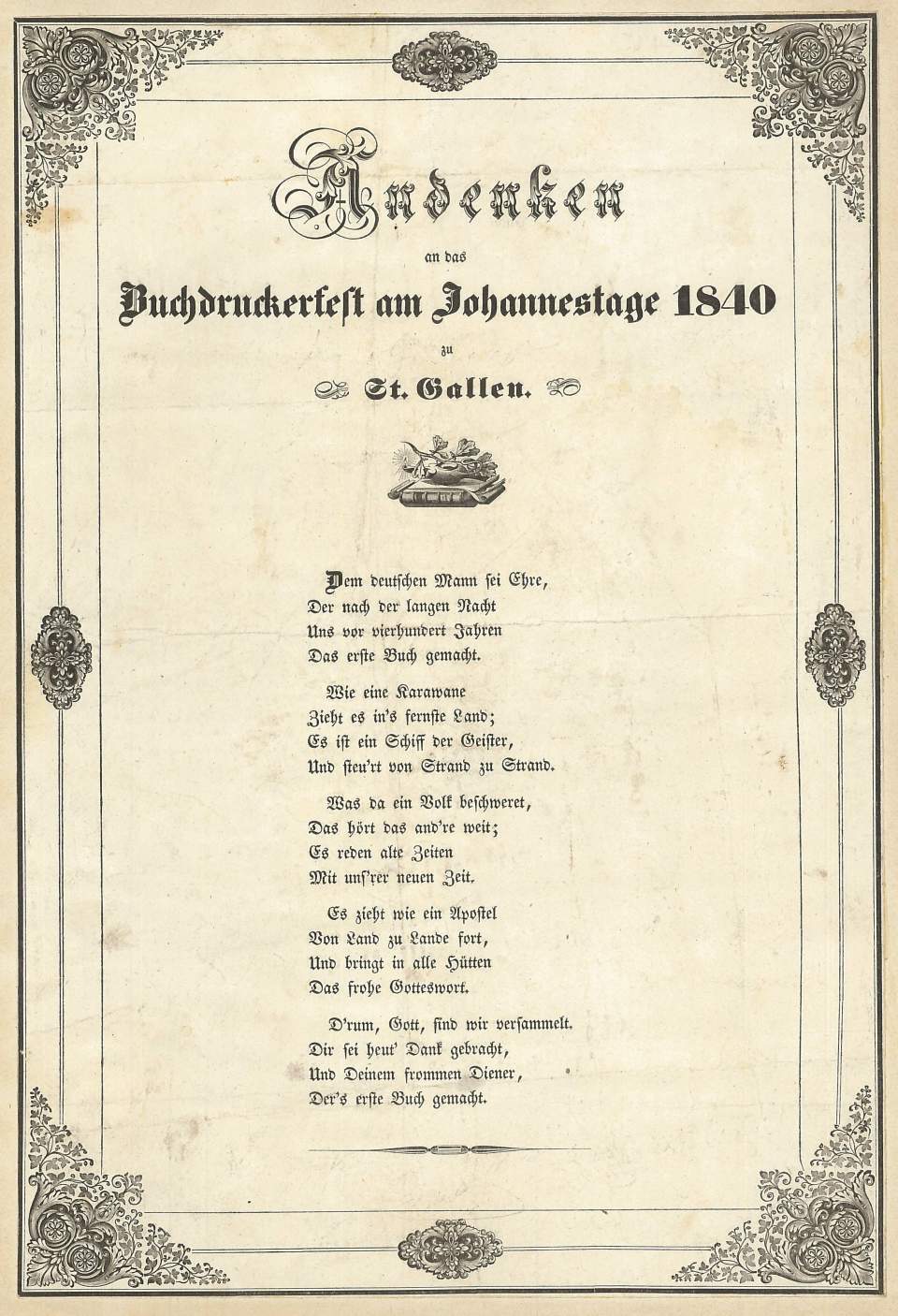 Andenken an das Buchdruckerfest am Johannistag 1840 in St. Gallen