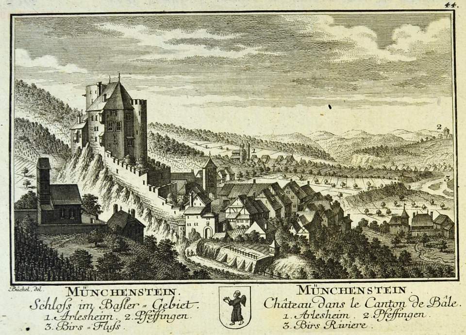 Ansicht Schloss Münchenstein mit Umgebung