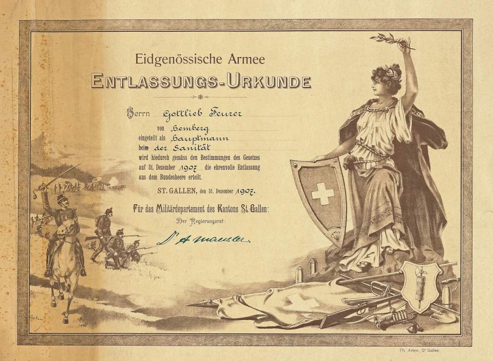Eidgenössische Armee, Entlassungsurkunde, 1907