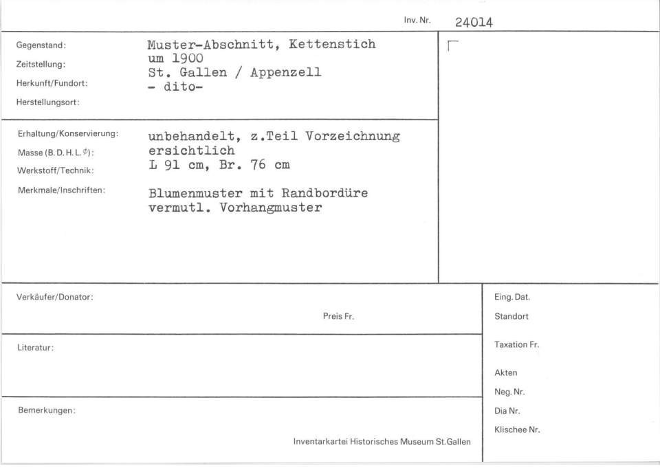 Muster-Abschnitt Kettenstich