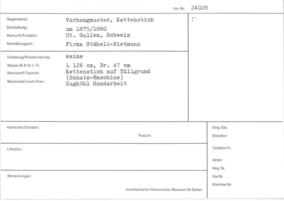 Vorhangmuster Kettenstich