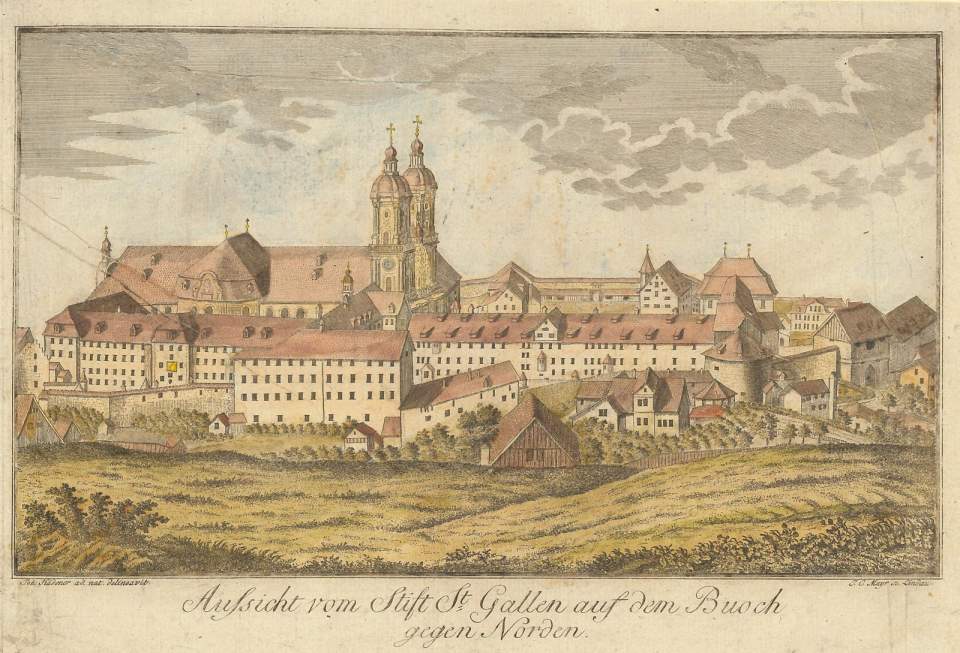 Grafik, Ansicht des Kloster St.Gallen aus Süden