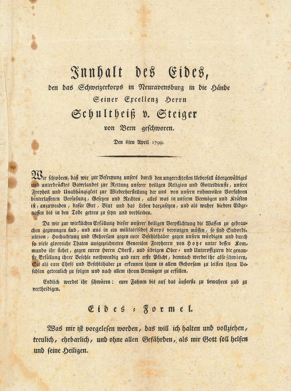 Gedrucktes Blatt, Eidesformel 1799