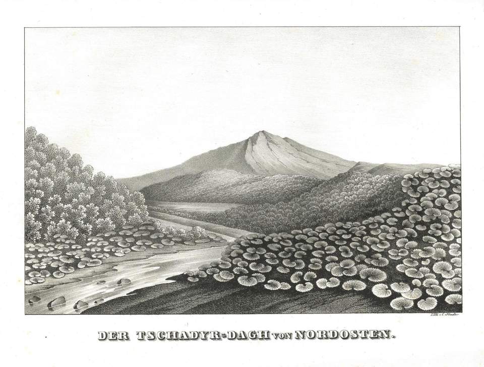 Lithografie, Der Tschadyr-Dagh (Musa Dağı; Türkei) von Nordosten