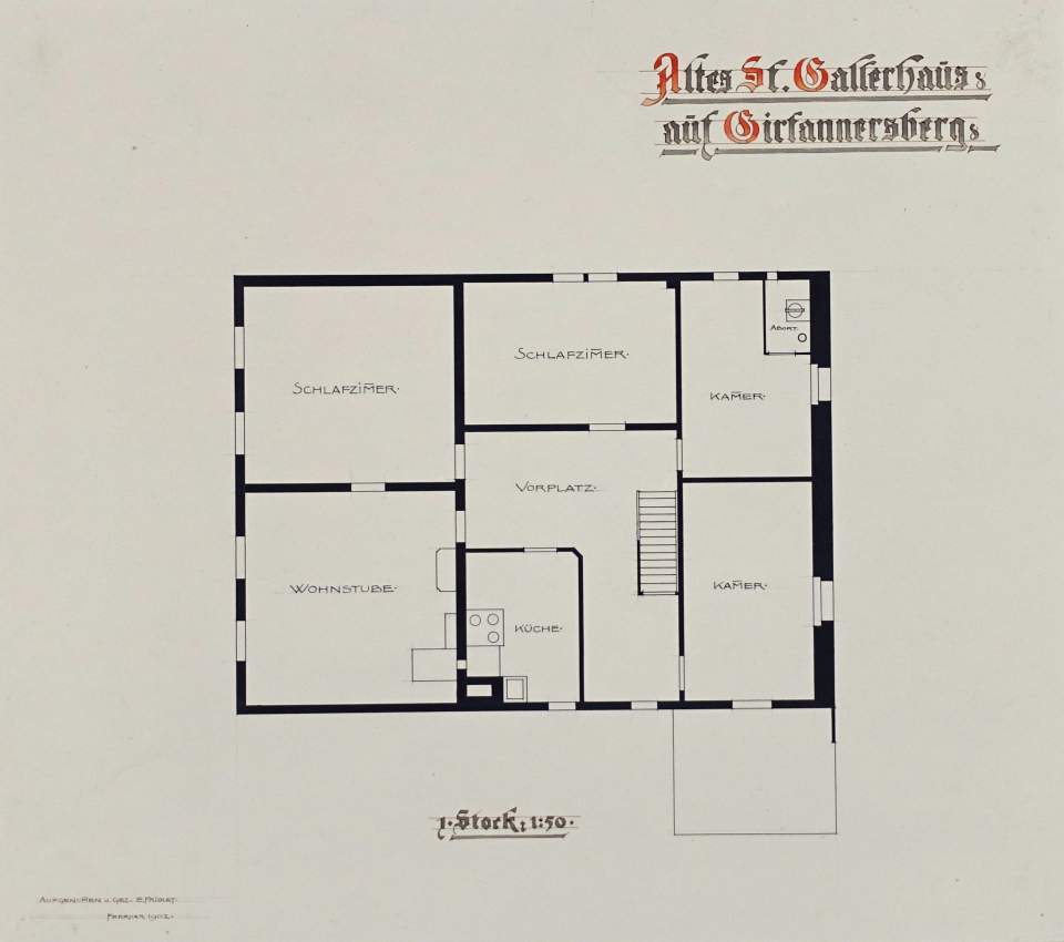 Ansicht des Schaffnerhauses auf dem Girtannersberg, Grundriss I. Stock