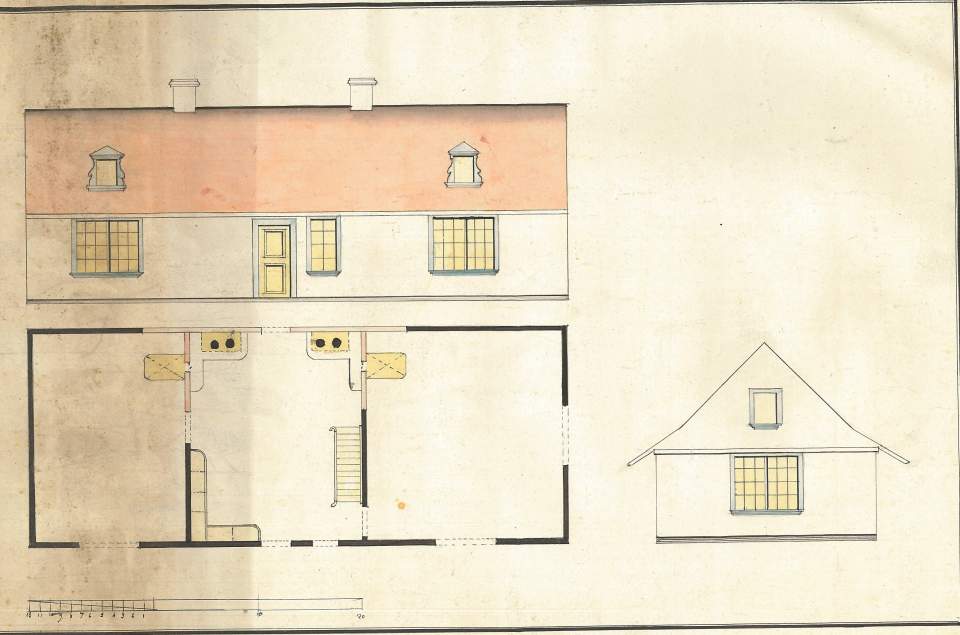 Grundriss und Aufriss für ein einstöckiges Wohnhaus